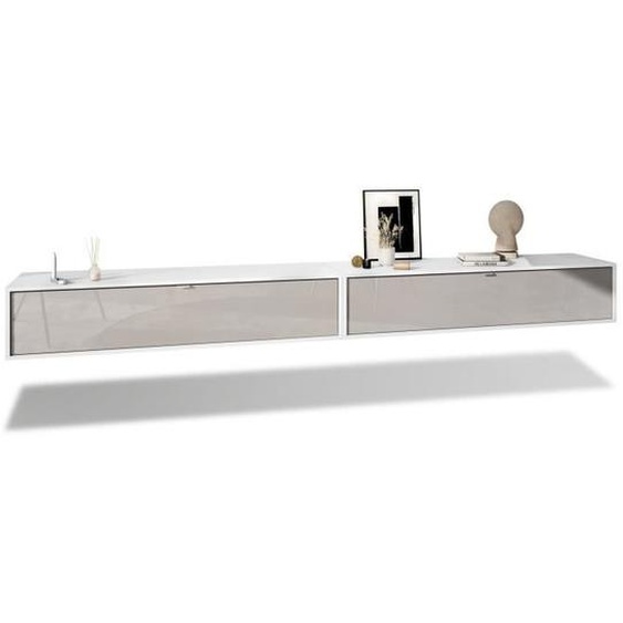 Vladon Ensemble de 2 set meuble TV Lana 140 murale lowboard 140 x 29 x 37 cm en Blanc mat, façades en Gris sable haute brillance