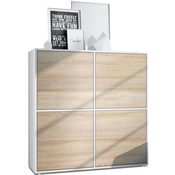 Vladon Highboard Cuba V2 Placard 104 x 105,5 x 35,5 cm Buffet haut à 8 compartiments, caisson en blanc mat - façades en Chêne brut