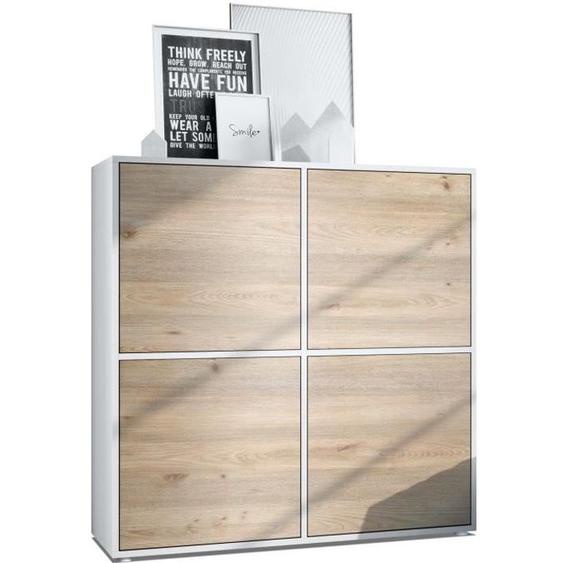 Vladon Highboard Cuba V2 Placard 104 x 105,5 x 35,5 cm Buffet haut à 8 compartiments en Blanc mat - façades en Chêne Nordique