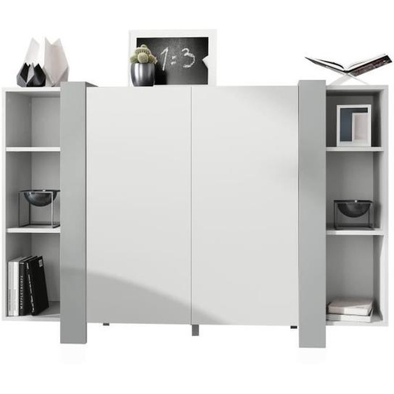 Vladon meuble haut Ida , Buffet avec 12 compartiments, caisson en blanc mat, façades en Gris clair satiné mat