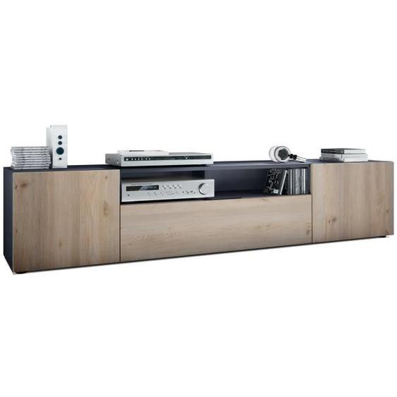 Vladon Meuble TV Armoire basse Mogan, Corps en Anthracite mat - Façades en Chêne Nordique