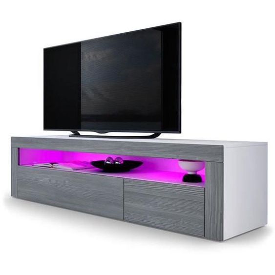 Vladon Meuble TV bas Valencia en Blanc mat - Avola-Anthracite - Avola-Anthracite