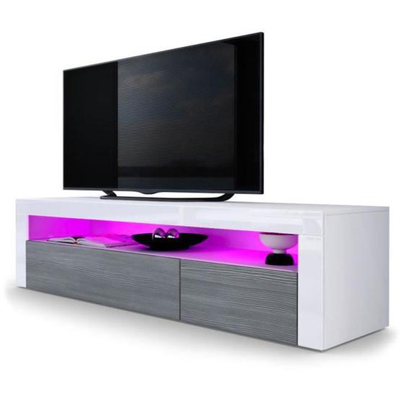Vladon Meuble TV bas Valencia en Blanc mat - Avola-Anthracite - Blanc haute brillance
