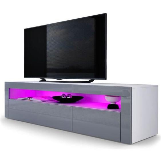 Vladon Meuble TV bas Valencia en Blanc mat - Gris haute brillance - Gris haute brillance