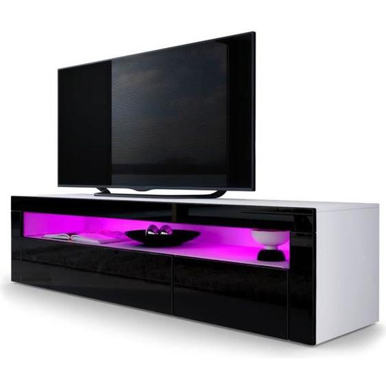 Vladon Meuble TV bas Valencia en Blanc mat - Noir haute brillance - Noir haute brillance