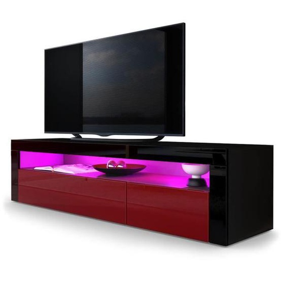 Vladon Meuble TV bas Valencia en Noir mat - Bordeaux haute brillance - Noir haute brillance