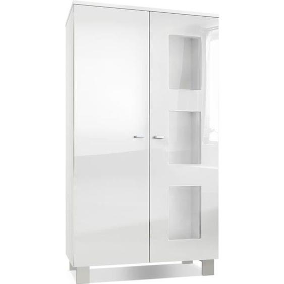 Vladon Vitrine Armoire Denjo, Corps en Blanc mat - Façades en Blanc haute brillance