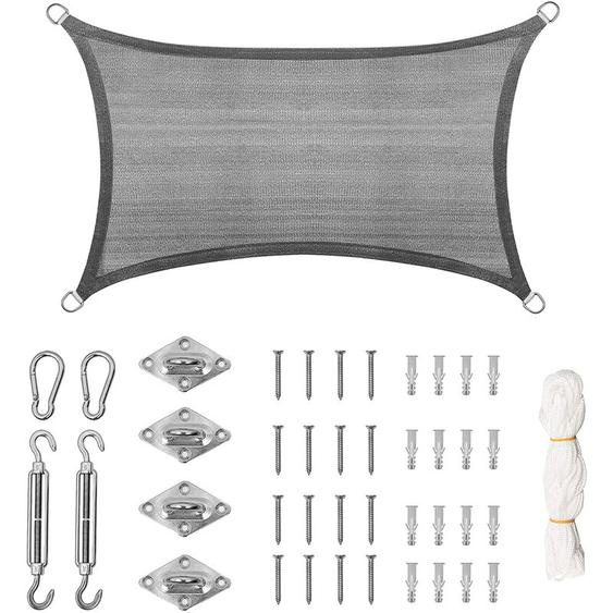 Voile dombrage rectangulaire 3x4m, Protection Solaire hdpe perméable à lair, Protection uv avec kit de Fixation, Gris - Woltu