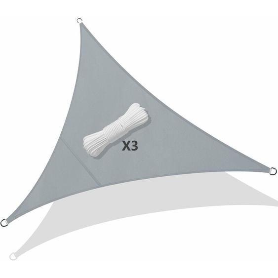 Voile dombrage Triangle Imperméable Polyester avec Corde 3x3x3m Gris