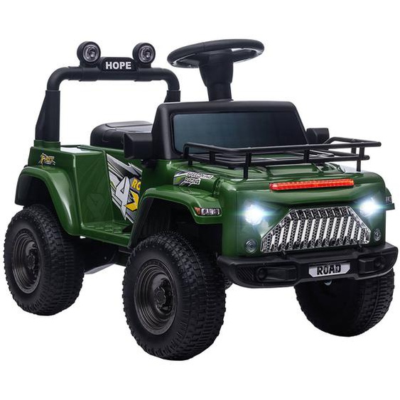 Voiture 4x4 Électrique Enfant 6v 25w 3 Km/h Max. Coffre Galerie Capot Fonctions Sonores Lumineuses Vert