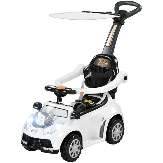Voiture à pousser pour enfants, voiture de glisse 3-en-1 avec auvent et musique, en plastique et métal, blanche/noire | 12–36 mois | jusquà 25 kg | 96x39x90 cm