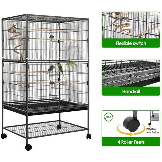 Volière, Design spacieux, Construction métallique robuste, 52 x 78 x 132 cm