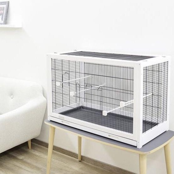 Volière en bois Fips 100x50x60cm | Bois de sapin massif | Epaisseur du grillage : 2 mm | Toit amovible