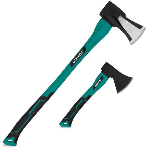 Vonroc - Set de hache à fendre et de hache à main - tête en acier trempé - manche renforcé en fibre de verre - 79cm - 3900gr/35cm - 950gr