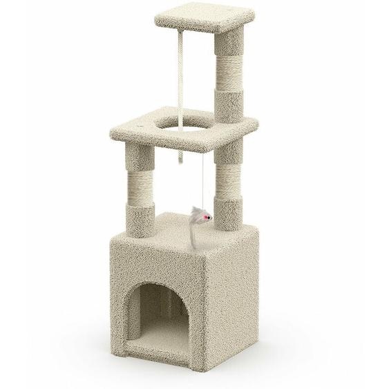 Vounot - Arbre à chat 88cm avec corde, griffoir, niche et plateforme - Beige - Arbre à grimper pour chats