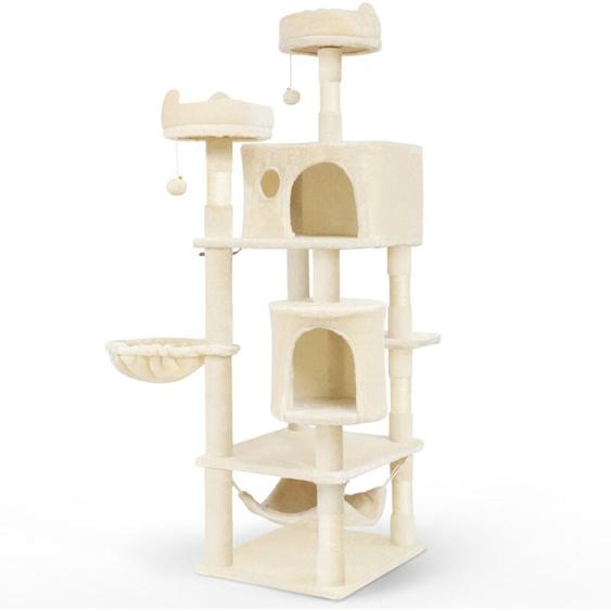 Vounot - Arbre à chat grande 168cm avec griffoir, 2 niches et 3 plateformes - Beige - Arbre à grimper pour chats