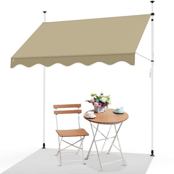 Vounot - Auvent rétractable manuel sans perçage 200x120cm beige - hauteur et inclinaison réglable - store banne avec manivelle
