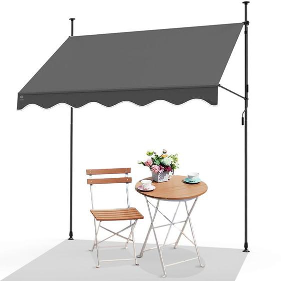 Auvent rétractable manuel sans perçage 300cm gris - Store banne hauteur et inclinaison réglable