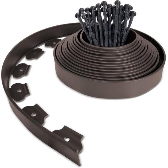 Vounot - Bordure de jardin flexible plastique 10 m hauteur 5 cm avec 30 piquets - Epaisseur 4mm - Marron