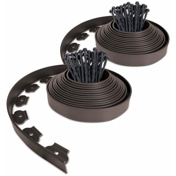 Vounot - Bordure de jardin flexible plastique 20 m hauteur 5 cm avec 60 piquets - Epaisseur 4mm - Marron