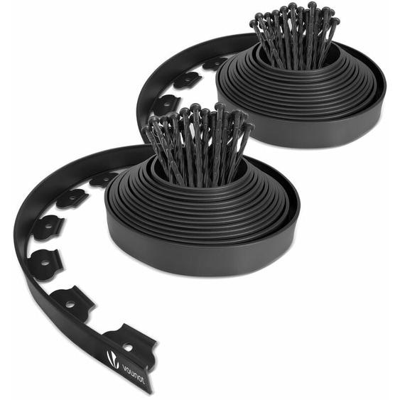 Vounot - Bordure de jardin flexible plastique 20 m hauteur 5 cm avec 60 piquets - Epaisseur 4mm - Noir