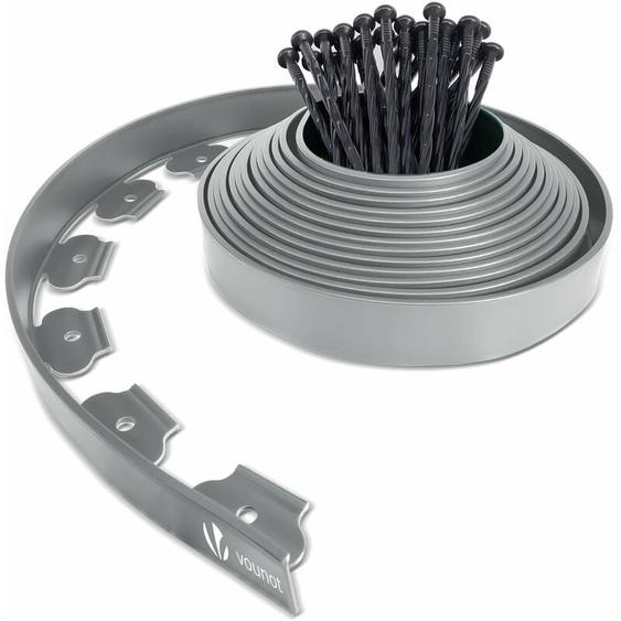 Vounot - Bordure de jardin flexible plastique 10 m hauteur 5 cm avec 30 piquets - Epaisseur 4mm - Gris