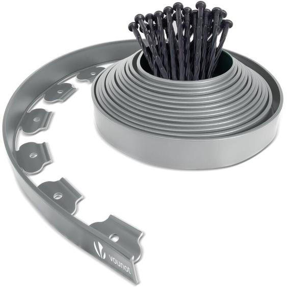 Bordure de jardin flexible plastique 10m avec 30 piquets gris - hauteur 5cm - epaisseur 4mm - Vounot