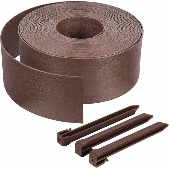 Bordure de jardin haute flexible en pe 20m avec 12 piquets marron - hauteur 13cm - epaisseur 3mm - Vounot