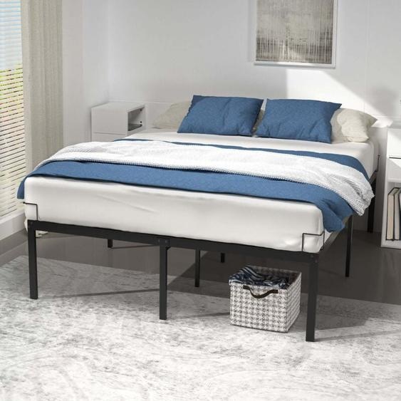 Vounot - Cadre de lit metal avec fixation sommier et hauteur 36cm 140x190cm noir