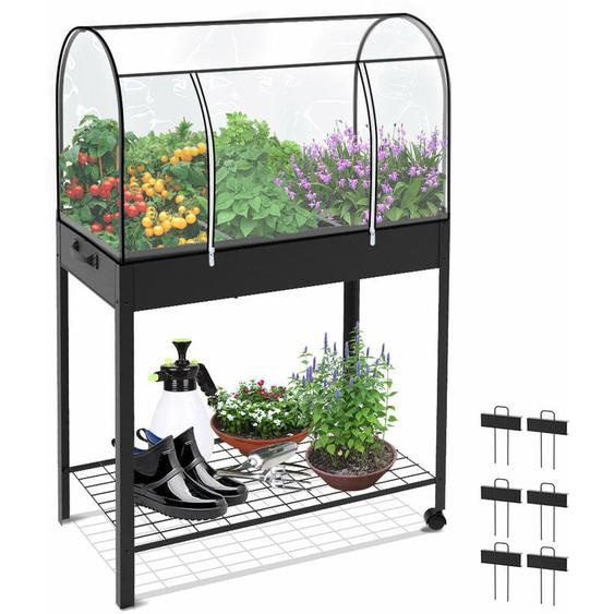 Vounot - Carré potager surélevé sur pieds avec bâche en pvc et roues 80,5 x 43 x 130cm noir