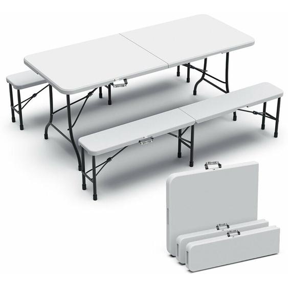 Vounot - Ensemble de Table et bancs camping pliables 180cm hdpe blanc