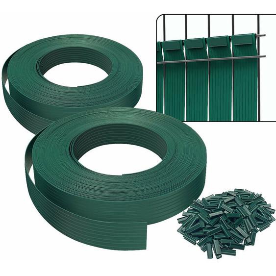 Vounot - Kit de lamelles occultantes pvc brise vue 150m x 4.7cm avec 300 clips Vert