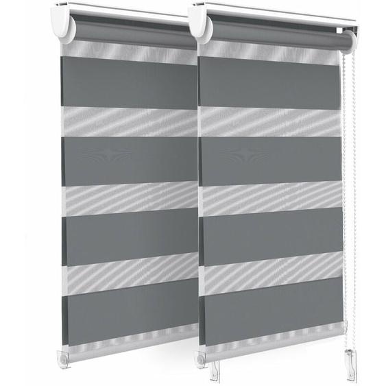 Vounot - Lot de 2 Stores enrouleurs jour/nuit zébrés - 45 x 150 cm - Gris - Sans perçage ou avec