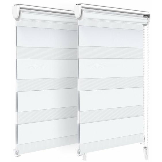 Lot de 2 Stores enrouleurs jour/nuit zébrés - 50 x 150 cm - Blanc - Sans perçage ou avec