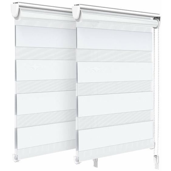 Lot de 2 Stores enrouleurs jour/nuit zébrés - 55 x 150 cm - Blanc - Sans perçage ou avec