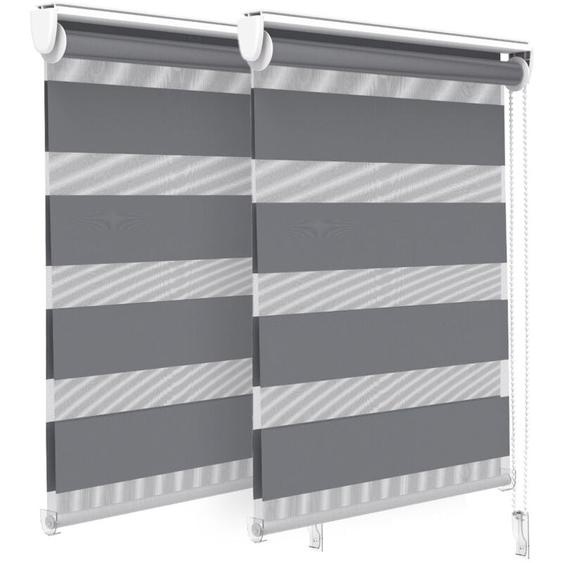 Vounot - Lot de 2 Stores enrouleurs jour/nuit zébrés - 55 x 150 cm - Gris - Sans perçage ou avec