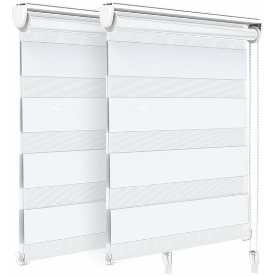 Vounot - Lot de 2 Stores enrouleurs jour/nuit zébrés - 80 x 150 cm - Blanc - Sans perçage ou avec