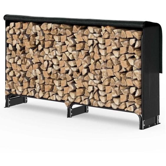 VOUNOT® Abri range-bûches 2m avec housse noire - Serre bûche en métal - Support bois de chauffage pour cheminée et extérieur