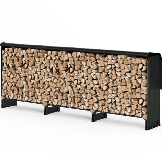 VOUNOT® Abri range-bûches 3m avec housse noire - Serre bûche en métal - Support bois de chauffage pour cheminée et extérieur