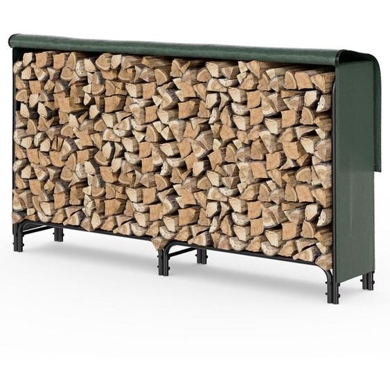 VOUNOT® Abri range-bûches 2m avec housse verte - Serre bûche en acier - Support bois de chauffage pour cheminée et extérieur