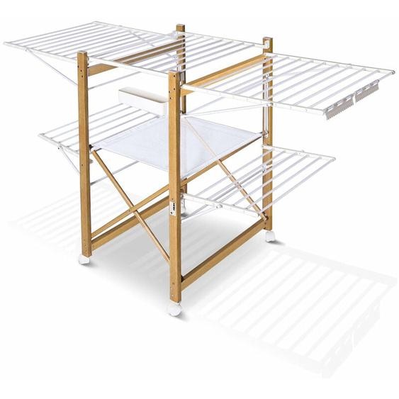 VOUNOT® Séchoir à linge deluxe pliable avec maille - étendoir mobile extensible - grande capacité 30m de séchage - style bois blanc