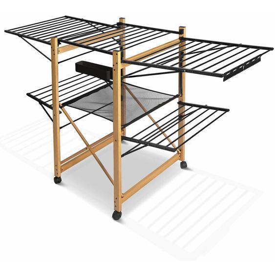 VOUNOT® Séchoir à linge deluxe pliable avec maille - étendoir mobile extensible - grande capacité 30m de séchage - style bois noir