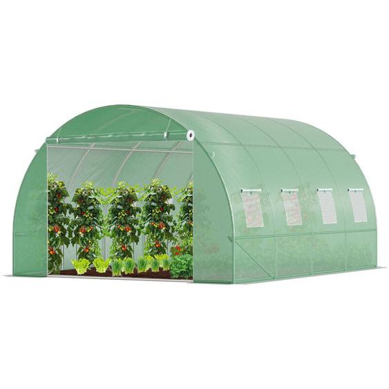 Vounot - Serre de jardin tunnel 12m² en acier galvanisé - 4L x 3l x 2H m - fenêtre anti-moustiquaire, porte enroulable, barre anti-tempête