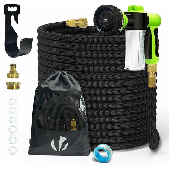 Vounot - Tuyau dArrosage Extensible 30m avec Récipient Savon et accessoires noir