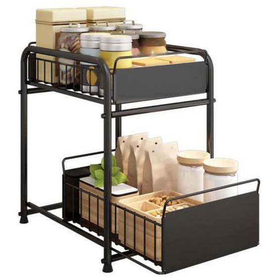 Étagère sous évier - VVIKIZY - Grande Taille - Acier au carbone - Noir - Multifonctionnelle