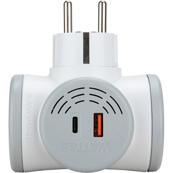 Watt & Co Biplite Multiprise rotative 2 prises 16A + 2 USB - Gris