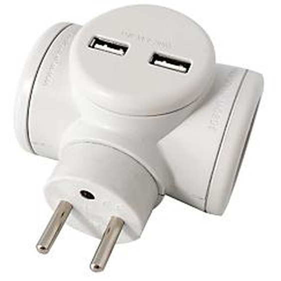 Watt & Co Multiprise rotative 2 prises électriques + 2 ports USB - Blanc