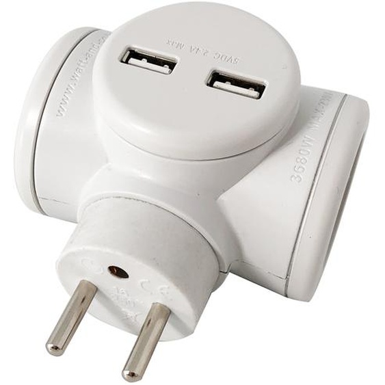 Watt & Co Multiprise rotative 2 prises électriques + 2 ports USB - Blanc