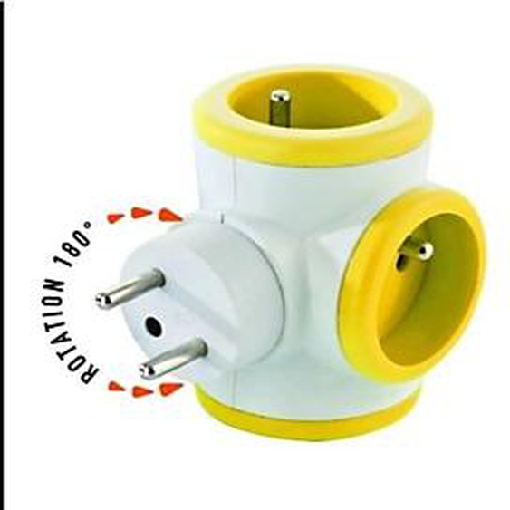 WATT & CO Multiprise triplite WattBall, 2 prises 16A+1 prise 6A+1 USB 2,1A Jaune