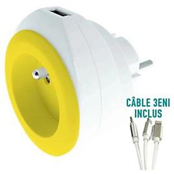 WATT & CO Prise murale BeWatt avec chargeur USB réversible Jaune